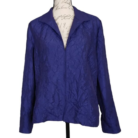 Chico’s | Blue Crinkle Jacket Front Hook Lightweight | Size L (12) - Picture 1 of 8